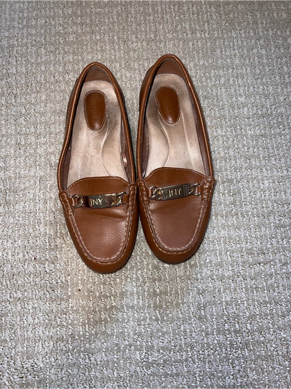 Jones New York Brown Leather Loafers with Gold Accent